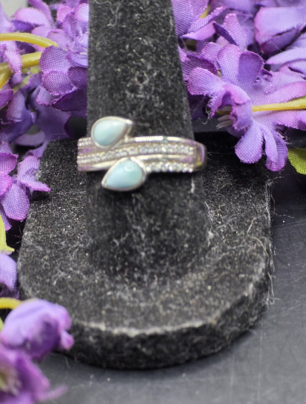 Sterling Silver Blue Teardrop Larimar Wrap Ring